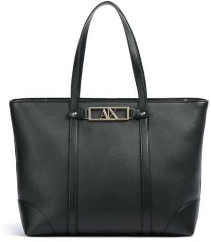 Armani Exchange Women's Polly, Gold logo plate, Shoulder strap, SHOPPING BAG, Black, One size