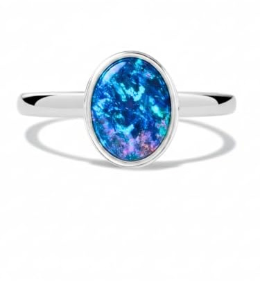 Liberty Angels Opalring für Damen - Australischer Opal in 925 Sterling Silber und 18K Weißgold Beschichtung - Edelstein Schmuck Geschenk für den Alltag - Blauer Opal