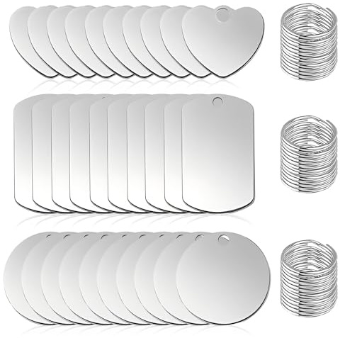 30 Stück Schlüsselanhänger Rohling mit Aufbewahrungsbox, Edelstahl Blanko Anhänger, Metall Blank Stamping Tag Anhänger, Dog Tags Laser Rohlinge Hundemarken, Gravur Rohlinge für Halsketten