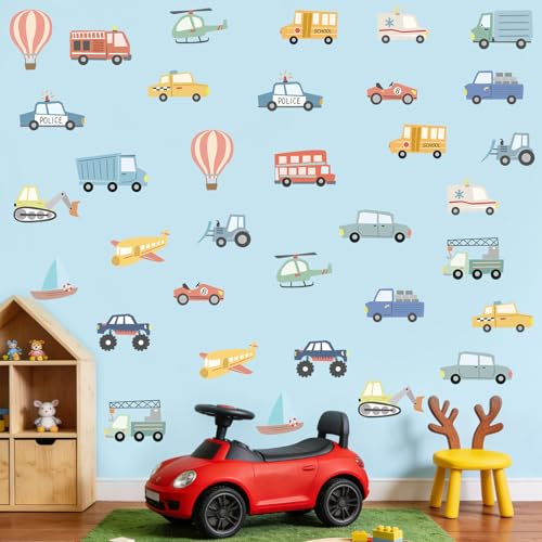 SHUCHING 9 Blätt Wandtattoo Auto für Kinderzimmer Junge | Aufkleber Rennwagen Fahrzeuge, Selbstklebende Wandsticker für Kinder Babyzimmer Spielzimmer