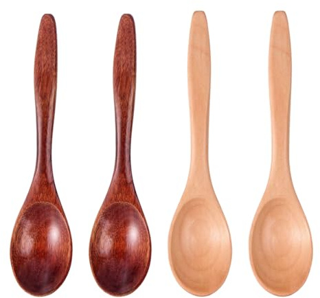 YIPFEN Juego de 4 Cucharas Pequeñas de Madera Natural para Miel, Café y Té Utensilio de Cocina para Condimentos
