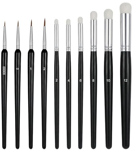 Fine Detail Brushes and Drybrush Set, 10-Piece Professional Miniature Paint Brushes, Dry Brush and Acrylic/Oil/Watercolor Paint Brush for Detail Painting on Canvas, Models and Fine Art