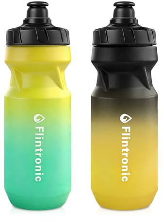 flintronic 2PCS Sports Water Bottle, 650ml Squeeze Water Bottle, BPA Free, Leakproof Cycling Bottles for Running Cycling Hiking and Outdoor(Black Yellow/Yellow Blue)