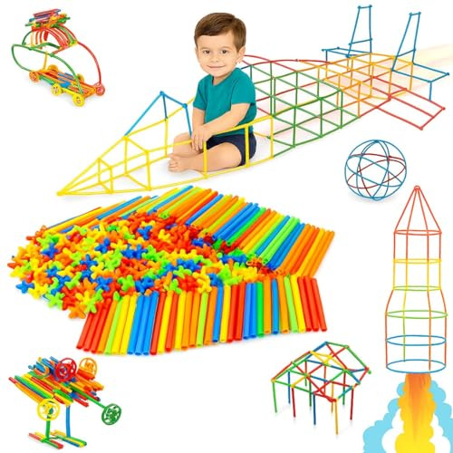 Toyana 1000 Pcs Straw Connectors Building Kit for Kids, STEM Building Toy with 2 Sizes Tubes & 12 Types Connectors Engineering Set, Educational DIY Learning Kit with Storage Box for Children 3+ Years
