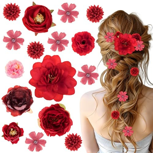 Kiiwah 16 Piezas Pinza Pelo Flor Mujer Niña, Flores Hawaianas Pelo Horquillas Flor Artificial Pinzas De Seda Bohemio Con Flores Mujer Tocados De Boda Fiesta Playa