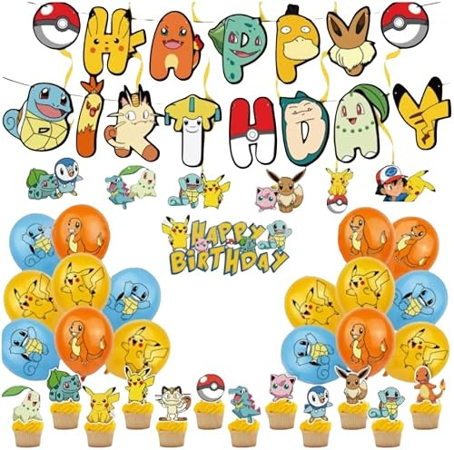 Pokémon Suministros para fiestas | Juego de suministros de cumpleaños | Diseño C