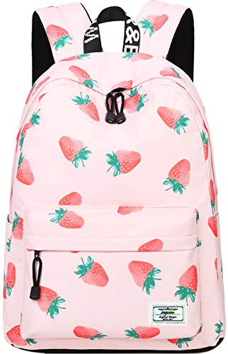 Mygreen Rucksack für Teenager, modisches Erdbeer-Muster, Laptop-Rucksack, College-Tasche, Umhängetasche, Tagesrucksack, Büchertasche, Reisetasche, Rosa