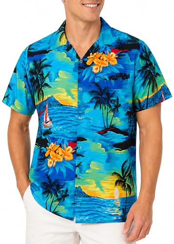 King Kameha Hawaiihemd Herren Kurzarm - Grünes Hawaii Hemd Männer Surfen - Hemd Herren Kurzarm Hawaii Outfit - Hawaiian Shirts for Men - Surf, Turquoise, 5XL