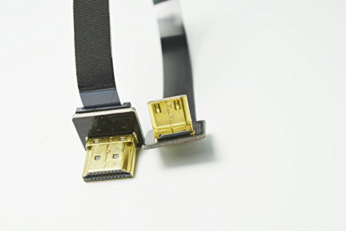 Soft Slim Mini HDMI Flat HDMI FPV HDMI FPC HDMI Cable Mini HDMI 90 degree to Standard HDMI 90 degree angled UP for brushless gimbal handhold gimbal dsrl gimbal FPV Drone Rig Black (5CM)