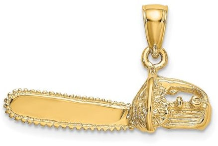 14ct Gold 3 d Small Chain Saw Charm 7.9x26.4mm Wide 8mm Thick Chain Necklace for Women and Men