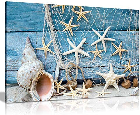 Blue Maritime Sea Bathroom Canvas Wall Art Picture Print Home Decor (12x8)