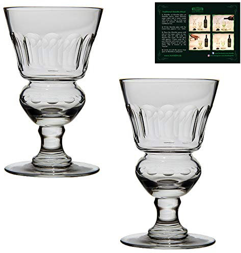Absinth Glas Set von ALANDIA | 2x Mundgeblasene Absinth Gläser mit Reservoir | Inkl. Trinkanleitung