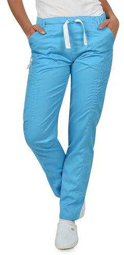 B-well Dante Pantalón Sanitario Mujer Uniformes 5 Bolsillos, Unisex, Cintura Elástica Azul Claro XS