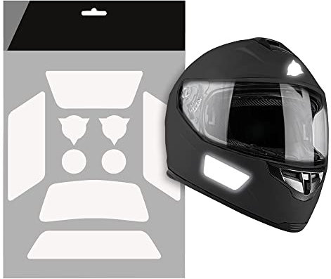 Autodomy Adesivi Casco Moto Riflettenti Catarifrangenti 9 Pezzi | Adesivi per Casco Moto Resistenti alla Pioggia e al Sole | Catarifrangente Moto Design Racing (Bianco/Argento Riflettenti)