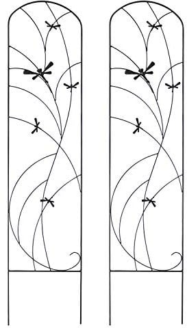 Sunnydaze Lot de 2 treillis de jardin en métal avec motif libellule - 140 cm de haut chacun - Noir