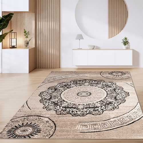 Paco Home Teppich Wohnzimmer Kurzflor Vintage Geometrische Moderne Muster Braun Beige, Grösse:60x100 cm, Farbe:Braun 8