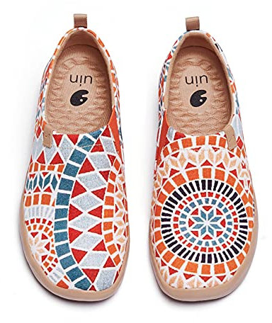 UIN Sunshine in Morocco Damen Painted Slip On Schuhe Lässiger Reiseschuhe Segelschuhe Leicht Loafer Schuhe Canvas（38.5）
