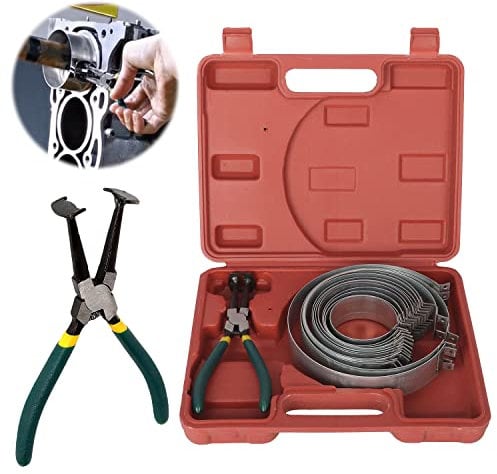 aleawol 15 tlg Kolbenring Spannband Satz, Kolbenringspannband Set mit 14 Spannbänder 62-140 mm und 1 Zange, Auto Motor Kolbenring Kompressor Zange Set Werkzeug Kolbenspannband
