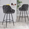 LEMROE Lot de 2 tabourets de bar en velours avec dossier et accoudoirs rembourrés pour petit déjeuner ou comptoir Gris Hauteur du siège de 74 cm