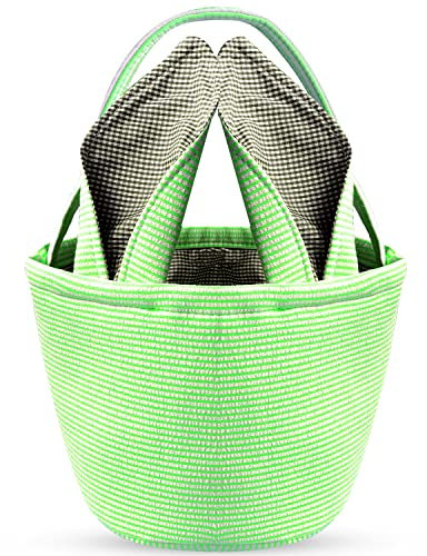Leesgel Easter Basket for Kids, Easter Baskets Empty Boxes Bags for Easter Egg Hunt Games, Easter Egg Basket for Children Boys Girls Easter Decorations Crafts Party Favours - Green