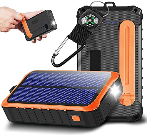Solar Power Bank 12000mAh Hand Crank Solar Charger with LED Flashlights, Dual Outputs & one Inputs for Smartphones,Tablets And Outdoor Camping Torch Backup Battery (orange)