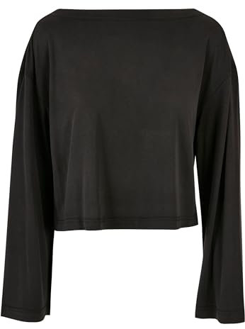 Urban Classics Damen Ladies Short Modal Bateau Necklinie Longsleeve T Shirt, Schwarz, XXL EU