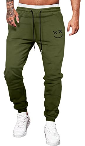 Meilicloth Hose Herren Jogginghose Männer Freizeithose Baumwolle Lang mit Kordelzug-Aufdruck Sweatpants Herren mit Taschen Regular Fit Grün XL