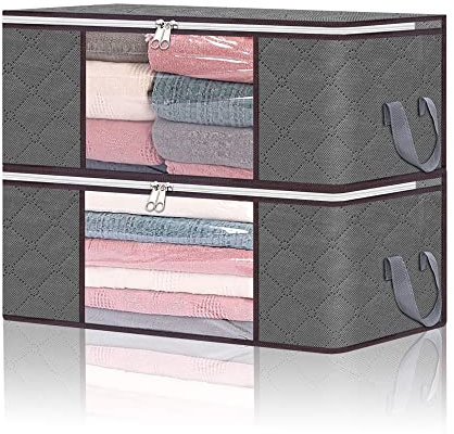 Vieshful 2 Pack Clothes Storage Bags 35L Large Capacity Clothing Organizers with Reinforced Handles Thick Breathable Fabric Foldable Underbed Containers for Bedding Comforter Blanket Grey