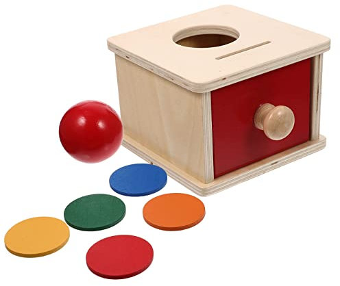 Toyvian Montessori-Holzspielzeug 2 In 1 Montessori-Objektpermanenz Box Kugelfall Spielzeug Montessori-Münzbox Mit Schublade Für Säuglinge Kleinkinder