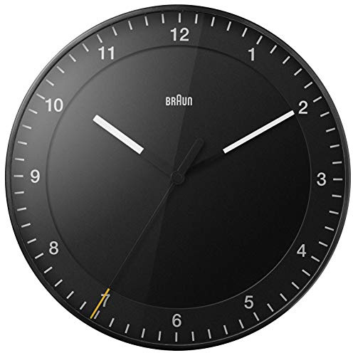 Braun Quarzwanduhr in der Farbe schwarz mit leisem Uhrwerk, Klassische Wanduhr mit einem Durchmesser von 33cm, BC17B