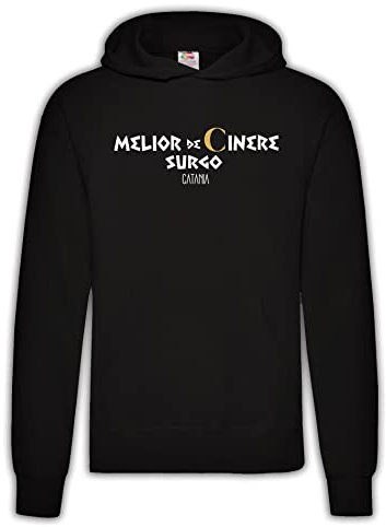 Settantallora - Felpa Cappuccio Uomo Nero Frase Simpatica da Tifosi Melior de Cinere Surgo - Catania Calcio Promozione in Serie C Taglia M