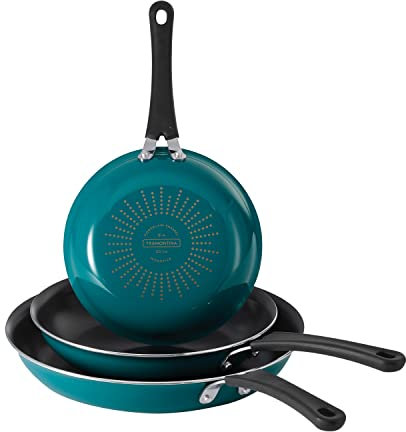 Tramontina Porcelain Enamel Non Stick 3-Pack Frying Pans, Skillet Set with Reinforced Nonstick Coating, Dishwasher and Oven Safe (Teal)