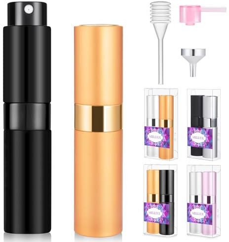 MELLIEX 2 Piezas Atomizador Perfume Recargable 8ML Portátil Miniaturas de Viaje Mini Botella (Negro, Oro)