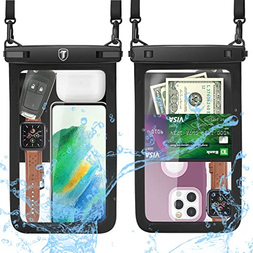 Tekcoo Wasserdichte Handyhülle, IPX8, mit großer Kapazität, 2 Stück, schwarze Tasche, Umhängeband, Urlaubstrockentasche für iPhone 15/14/13/12/11 Pro Max/Pro/8 Plus, Galaxie S24 Ultra/S23/S22/S21/Note