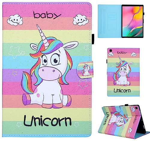 CXTCASE Funda para Samsung Galaxy Tab A 10.1 2019 (SM-T510/T515),Tablet Cárcasa Cuero PU Magnetica para Samsung Galaxy Tab A 10.1 2019,Unicornio Arcoiris