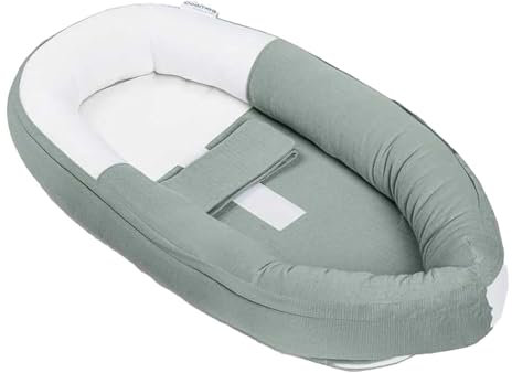Doomoo Cocoon Babynestchen für Babys bis 8 Monate - Babynest, Kuschelnest, Lagerungskissen aus Bio-Baumwolle, Oeko-Tex Zertifiziert, Tetra Jersey Green