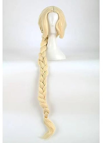 NEZIH Rapunzel Cosplay Perücke, 130 cm Lange Hellgoldene Zopfperücke, Mit Kostenloser Perückenkappe, Halloween Kostüm Perücke, Für Party Karneval Weihnachten, Dekorative Accessoires