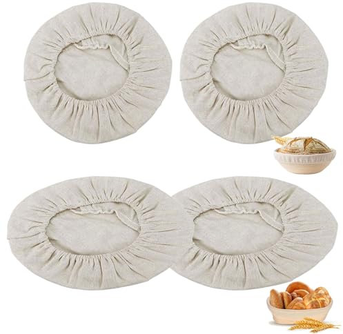 TAKUZA 4 Stück Leineneinsatz für Brot Gärkörbchen Gärkorb, Leinentuch für Gärkorb, 3 Stück Rund und 3 Stück Oval, Proofing Tuch, Proofing Basket Cloth Liner, für Garkörbe Brot (25cm)