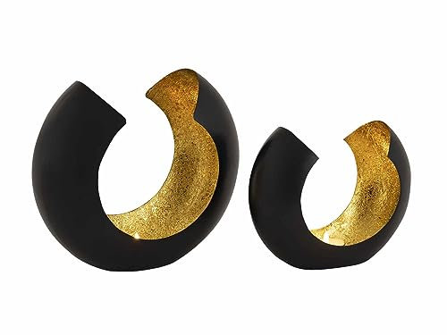 SILKMARKS® Elegante Teelichthalter im 2er-Set - Handgefertigte Dekoration in Schwarz und Gold - Atmosphärisches Lichtspiel - Vielfältige Designs - Einzigartige Geschenkidee (Eclipse)