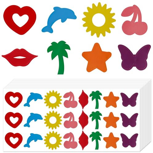 360 Stück Bräunungsaufkleber, 15 Blatt Selbstklebende Bräunungsaufkleber für den Innenbereich 8 Stile Herz, Delfin, Kirsche, Bunte Bräunungsaufkleber für Körper, Sommer, Strand, Outdoor