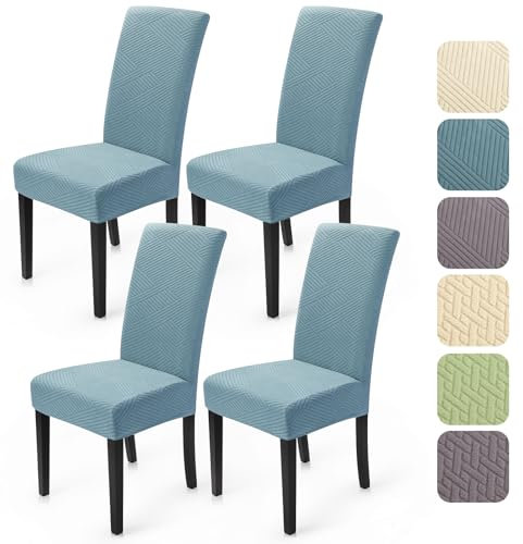 BalladHome Stuhlhussen 4er Set Stretch Stuhlhussen Moderne Twill Jacquard Stuhlbezug Esszimmerstühle Stuhlbezug Abnehmbar Waschbar Chair Covers für Esszimmer Küche Hotel (Hellblau, 4er Set)-XW