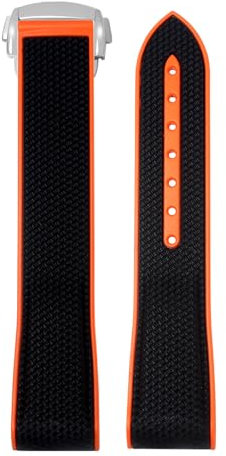 Korlexchi Watch Strap Bands for Moonswatch,Compatible With Omega X Swatch For Speedmaster 20mm Watch Curved No Gap Rubber Strap Replacement Bracelet Deployment Buckle Men Women (20MM, Orange)