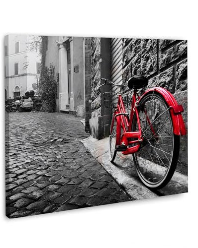 Rotes Fahrrad Leinwandbild Wandbild Kunst XXL Deko Größe 80x80x2cm