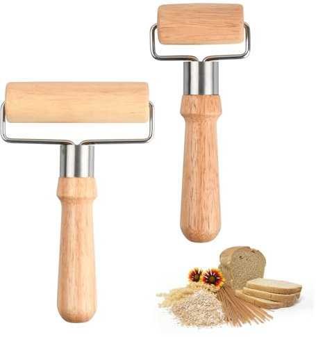 volumoon 2 Pezzi Mattarello in Legno Piccolo, Mattarello Piccolo, Mattarello Piccolo e Medio, Rullo Pasticceria, Mattarello a Forma di T, Mattarello in Legno Antiaderente per Pasta/Pizza/Pasticcini