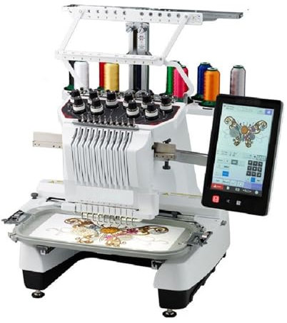 YXFAZPP Machine à Broder Commerciale à 12 Aiguilles, Machine à Coudre Automatique par Ordinateur 1000 TR/Min, tête Unique, écran LCD 10 Pouces, Fonction de Broderie de Chapeau