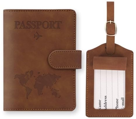 GADITIEK Reisepasshülle und Kofferanhänger Set, Kunstleder Passport Hülle mit Kofferanhänger Flugreise, Reisepass Hülle mit RFID-Blocke für Kreditkarten Personalausweise Reisedokumente Reise Zubehör