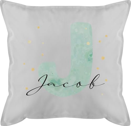 Kissen 50x50 - Anfangsbuchstabe Personalisierbar mit Namen | Geschenk mit Initialen | Initialbuchstabe und Name individuell kombinierbar - 50 x 50 cm - Grau - Buchstaben j namenskissen Buchstabe