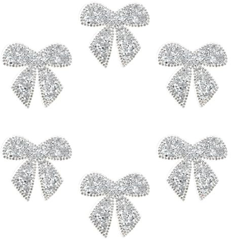 PATIKIL Bow Rhinestone Patches, 6 Pcs Bow Shape Sew/Iron on Applique Patches Rhinestone Applique Glitter Crystal Patches for Shoes Clothes Pants Bags Hats Shirts DIY Crafts, Silver
