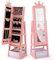 COSTWAY Armoire à Bijoux Enfant avec Miroir & Bac en Tissu, Organisateur à Bijoux en Motif Couronne avec Étagère & Dispositif Anti-basculement, Miroir sur Pied pour Enfant de 3 Ans+ (Rose)