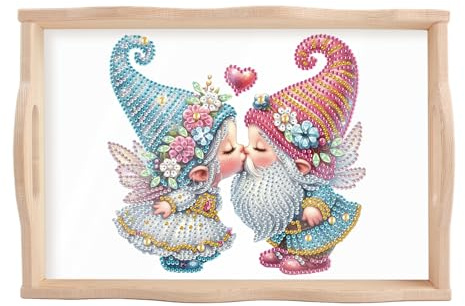 SHEGZHUC Diamond Painting - Bandeja para servir con asas, gnomos gnomos, enanos, 20 x 30 cm, bandeja de madera, rectangular, bandeja decorativa, bandeja de cocina, bandeja de desayuno para cama